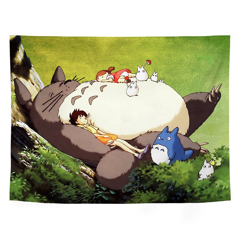 Tấm Thảm Treo Tường Mẫu Totoro Nằm Vải Trang Trí Decor Phòng Ngủ Phòng Khách