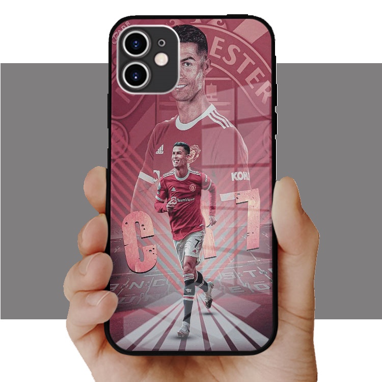 Ốp điện thoại kính CR7 poster collage cho iphone 6 - iphone 13 OK-RED20210105