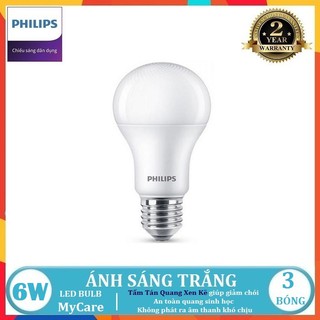Bộ 3 - bóng đèn led bulb philips mycare 6w e27 a60