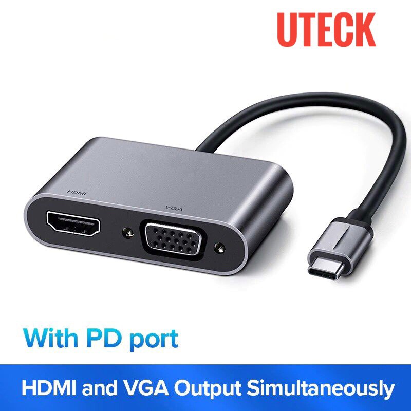 [Mã ELHACE giảm 4% đơn 300K] Cáp Chuyển USB Type-C To HDMI Và VGA Uteck - Dùng cho Macbook