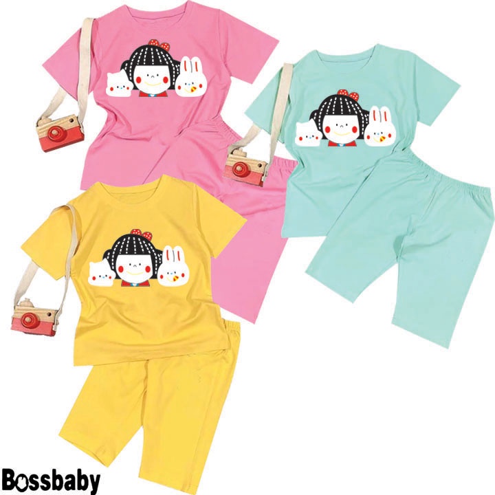 Bộ đồ bé gái hình bé gái va 2 con thỏ ,bộ bé gái từ 6kg-29kg.BDBG39