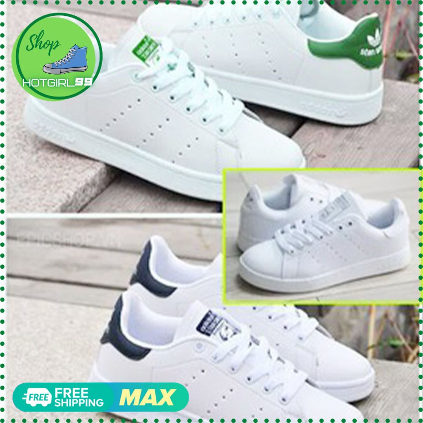 Giày thể thao stan smith trắng gót xanh lá thời trang cho nam và nữ, giày sneoker,