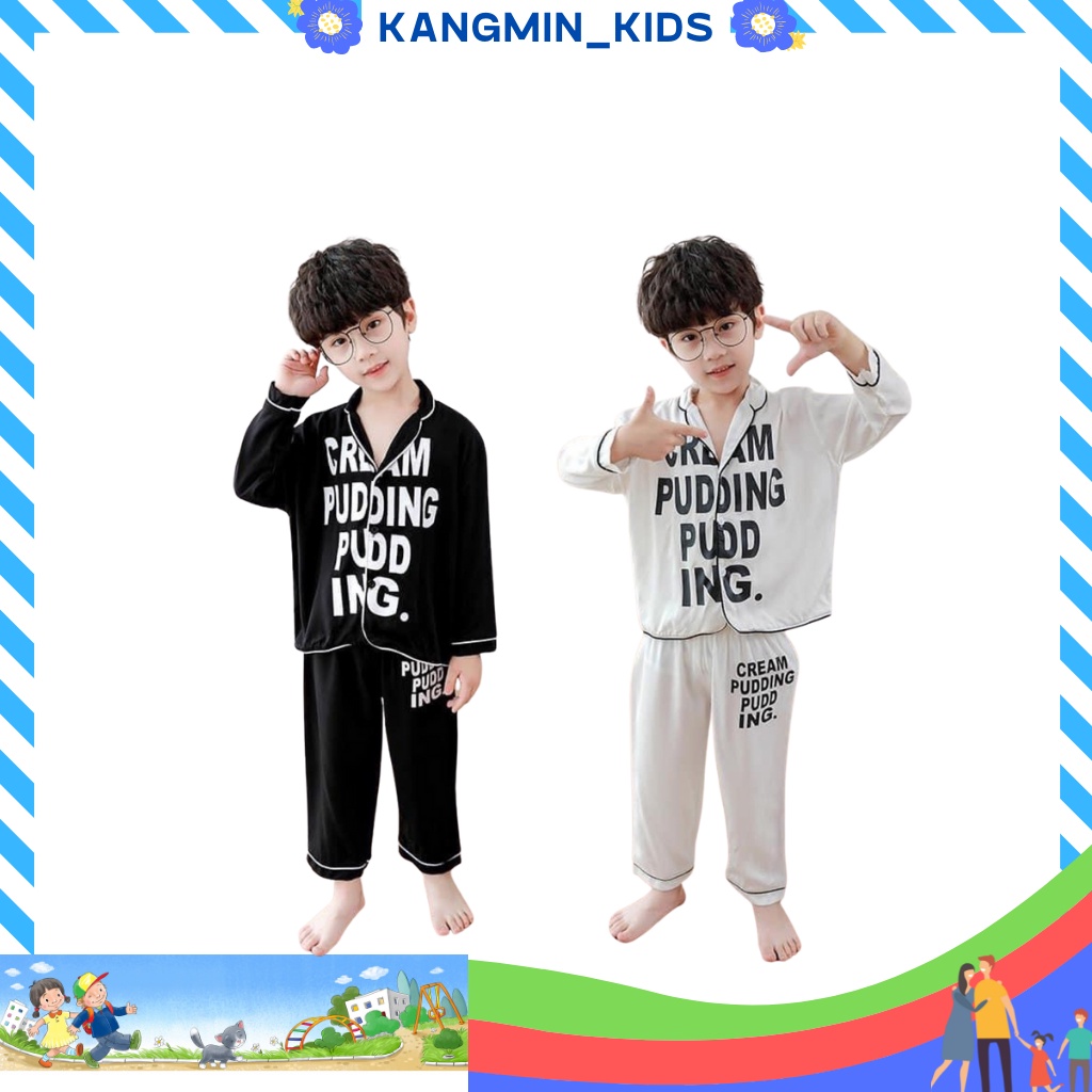 Bộ Pijama lụa cho bé Kangmin kids, Bộ đồ ngủ dài tay cho bé trai bé gái QATECO1, đồ cho bé từ 6-28kg