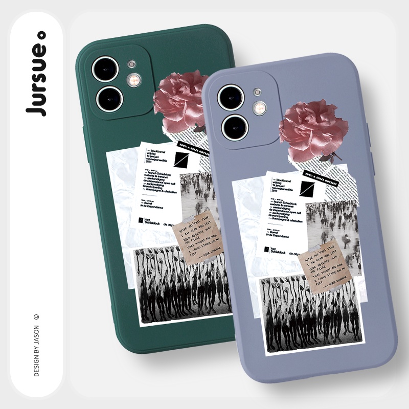 Ốp lưng JURSUE mềm chống bẩn hình dễ thương đẹp đen cho iPhone 13 12 11 Pro Max SE 2020 X XR XS 8 7 ip 6S 6 Plus Y1772