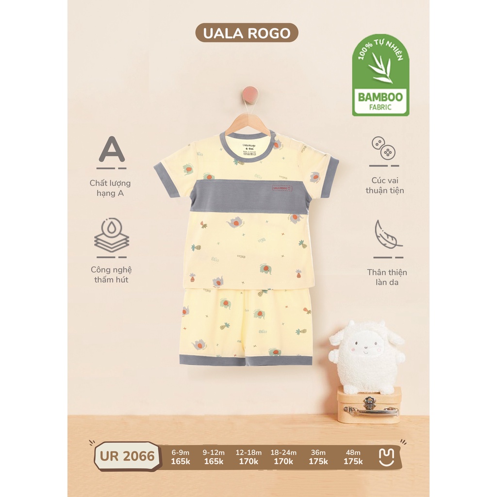 Bộ Uala Rogo cộc tay chất vải Bamboo cao cấp siêu mềm mịn thoáng mát thấm hút tốt viền họa tiết cho bé trai bé gái 2066