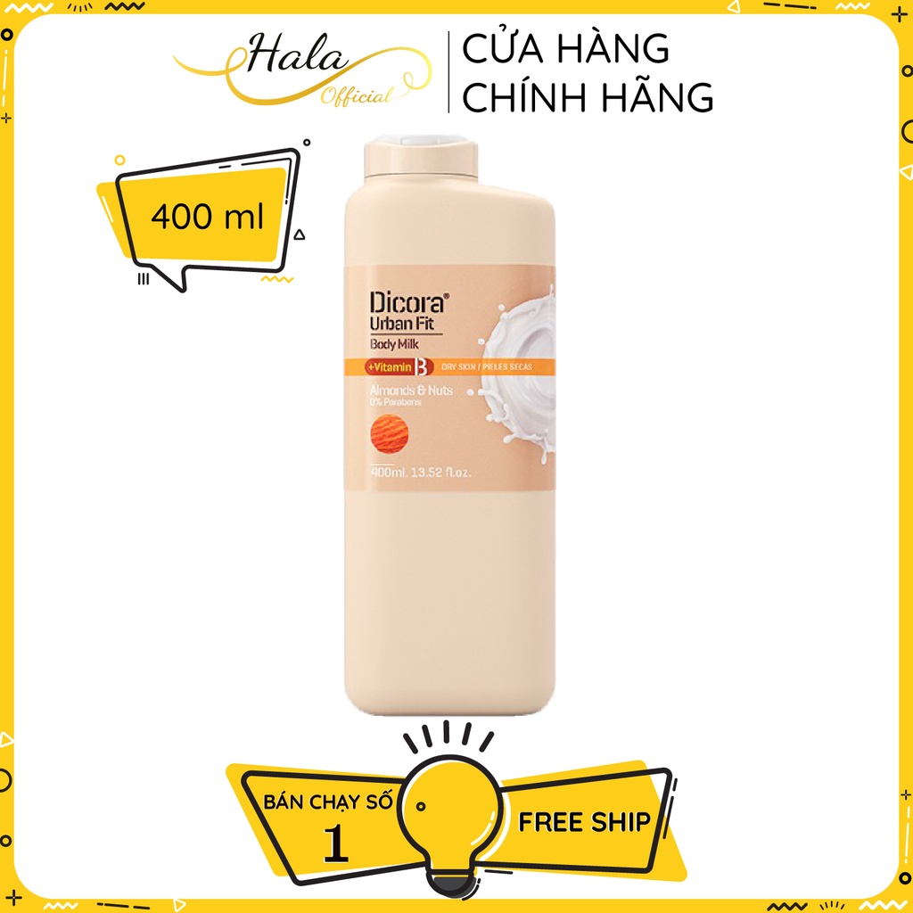 Sữa dưỡng thể Dicora Urban Fit Almonds & Nuts Vitamin B 400ml - BioTopcare Official
