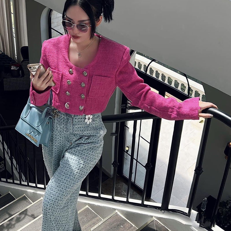 Áo Khoác Dạ Tweed Dáng Lửng Hàng Quảng Châu AP2014