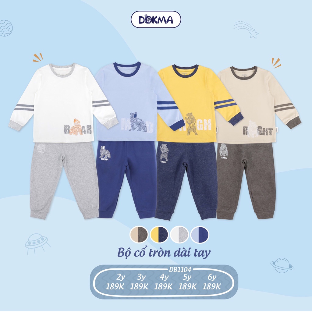Bộ dài tay cổ tròn vải cotton mỏng họa tiết cho bé yêu - DOKMA