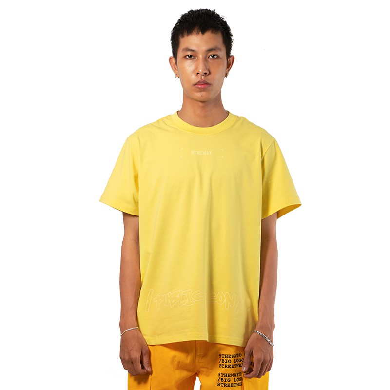 5THEWAY® /public icon/ BIG LOGO SQUARE TEE in LIME LIGHT aka Áo Thun Tay Ngắn Màu Vàng