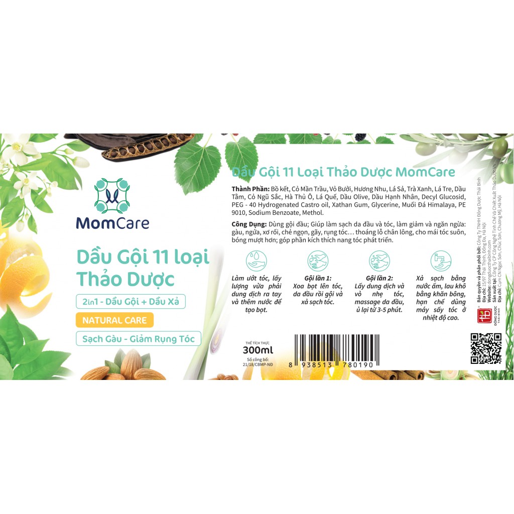 DẦU GỘI THẢO DƯỢC CHỐNG GÃY RỤNG TÓC, SẠCH GẦU, GIẢM CHẺ NGỌN, KÍCH THÍCH MỌC TÓC MOMCARE