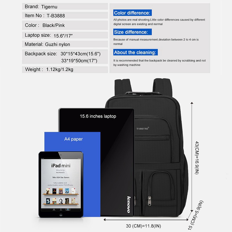 Ba Lô Tigernu Đựng Máy Tính Xách Tay RFID Chống Nước Thiết Kế Dây Kéo Và Có Cổng USB (15.6-17'') T-B3888