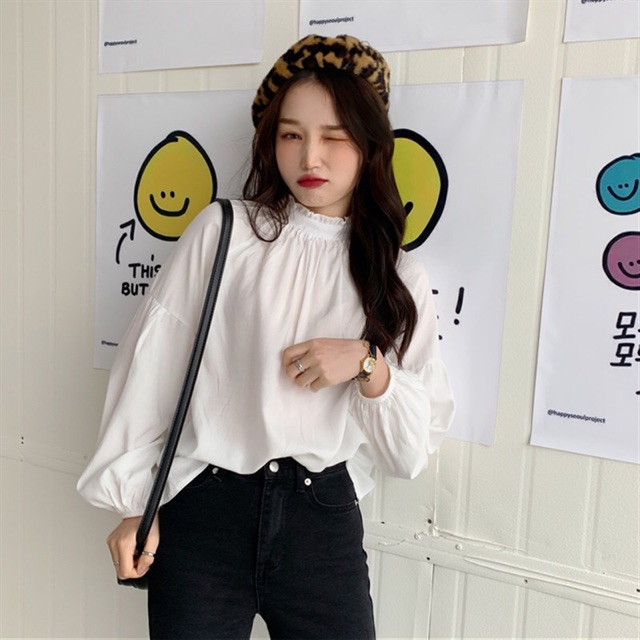 [Mã FAMAYWA giảm 10K đơn 50K] Áo sơ mi cổ cao viền ren_A04 | BigBuy360 - bigbuy360.vn