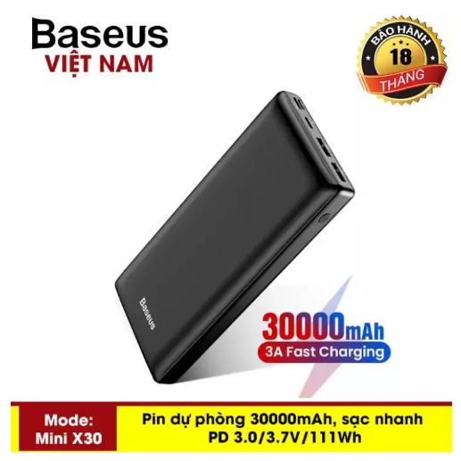 Pin sạc dự phòng Baseus X30 30000 mAh cho Smartphone/ Tablet/ Macbook (15W,USB + Type C PD in/out)