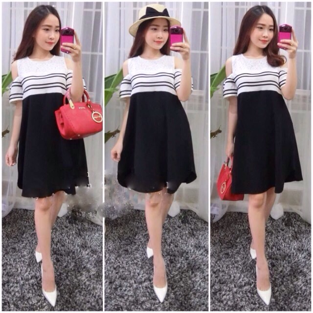đầm rớt vai dáng suông