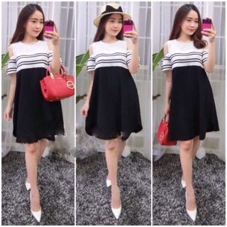 đầm rớt vai dáng suông