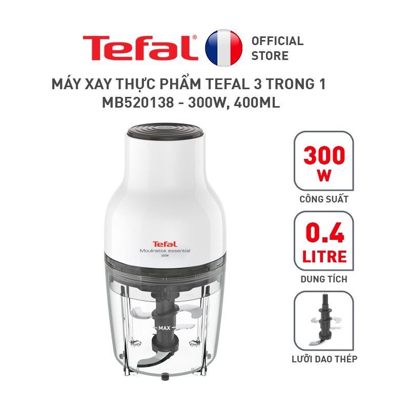 Máy xay thực phẩm Tefal 3 trong 1 MB520138 - 300W, 400ml bảo hành 2 năm chính hãng