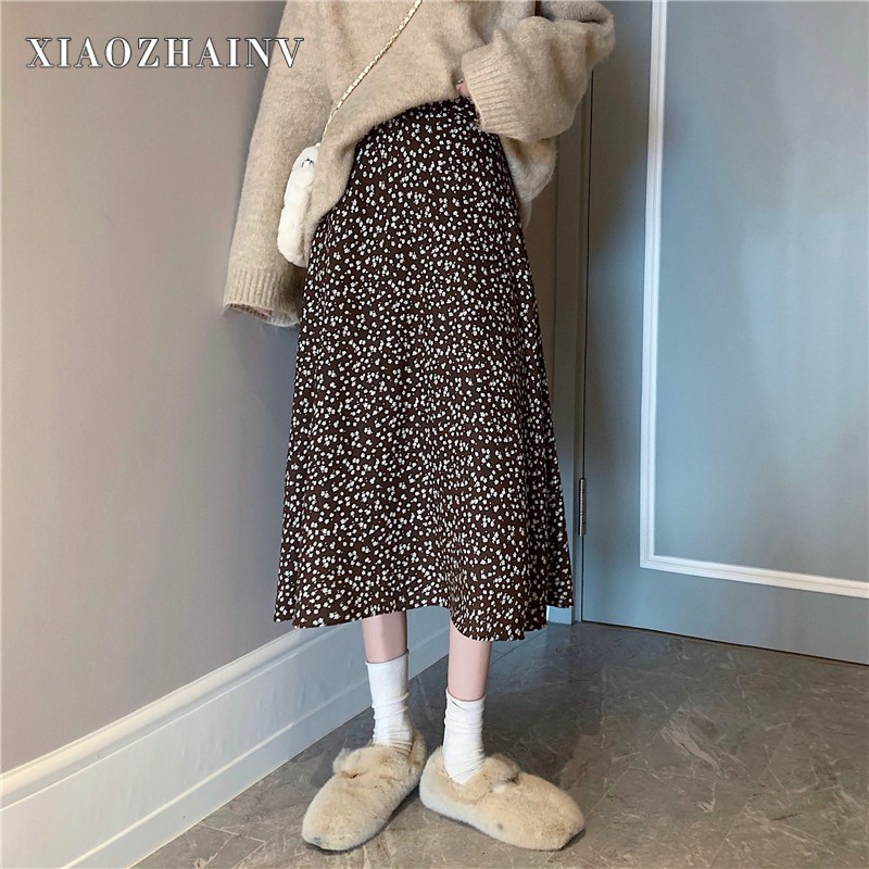 [Mã FAGREEN55 giảm tới 30K đơn 99K] Xiaozhainv Chân váy midi lưng cao họa tiết hoa thời trang xinh xắn cho nữ | BigBuy360 - bigbuy360.vn