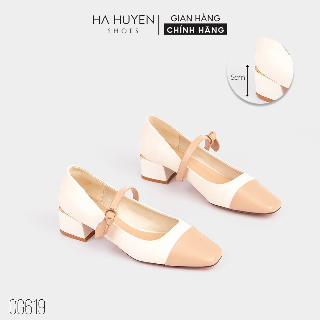 Giày cao gót nữ Hà Huyền Shoes mũi captoe gót vuông 5 phân thời thượng - CG619