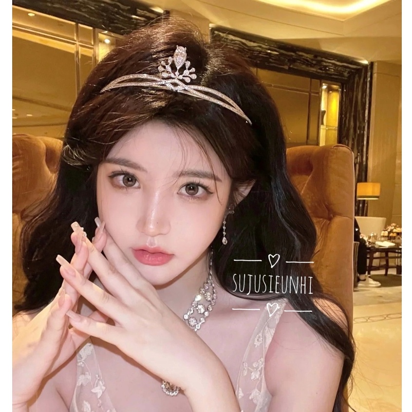 vương miện mẫu nhỏ đơn giản đính giọt nước dành cho phái nữ, phụ kiện cưới cô dâu, sinh nhật