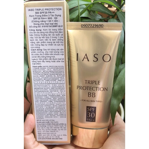 Kem lót trang điểm 3 tác dụng IASO Triple Protection Base SPF 30 PA ++60g