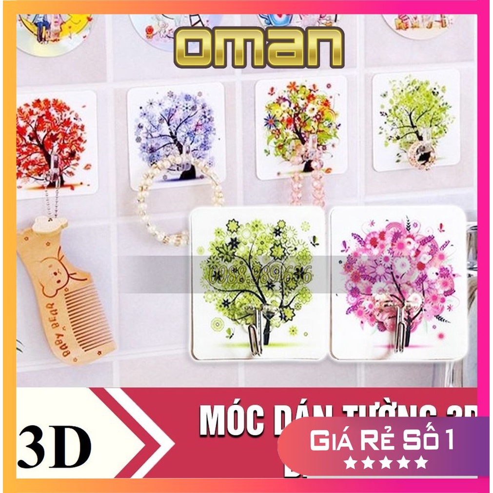 (Sỉ 700 đ) Móc dán tường chịu lực, Móc dán tường 3D siêu dính treo quần áo 3d cực tốt 6X6 OMAN