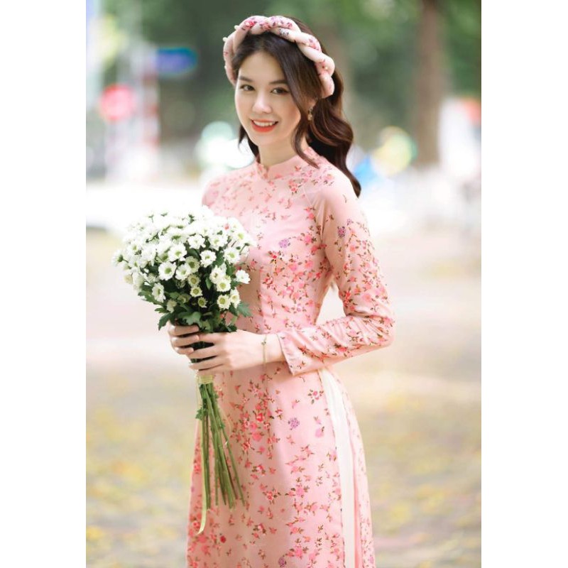 Áo dài 4 tà hoa nhí màu xinh