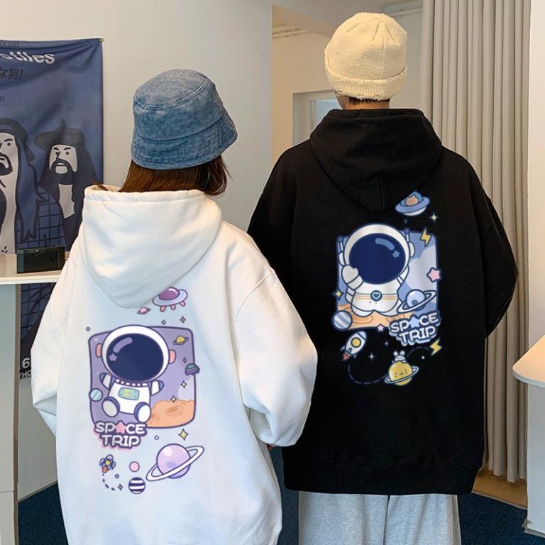 Áo Hoodie Nỉ Bông phi hành gia,  2 màu trằng đen nhiều sizie form rộng dáng Unisex