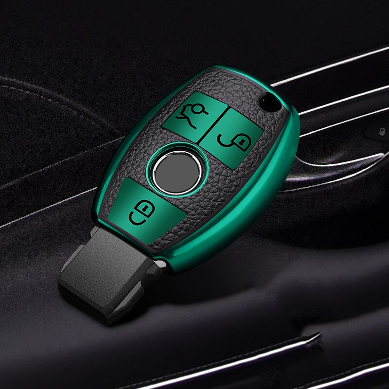 Vỏ da PU + TPU bảo vệ chìa khóa điều khiển từ xa thông minh cho Mercedes Benz W203 W204 W211 CLK C180 E200 AMG C E S