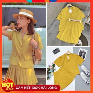 Set áo blazer nữ mix chân váy ngắn xếp ly cực xinh