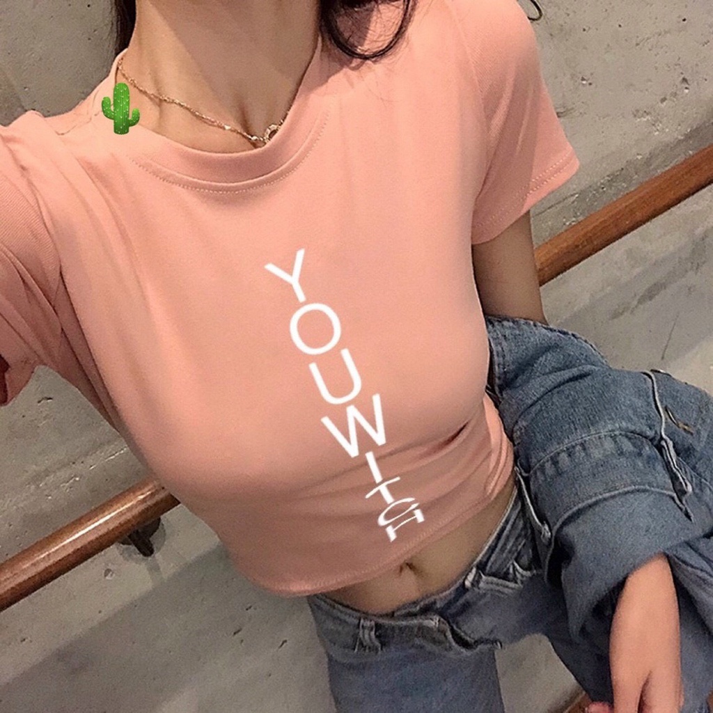 Áo kiểu croptop in chữ dọc cực xinh , chất thun bozip dày dặn co giãn