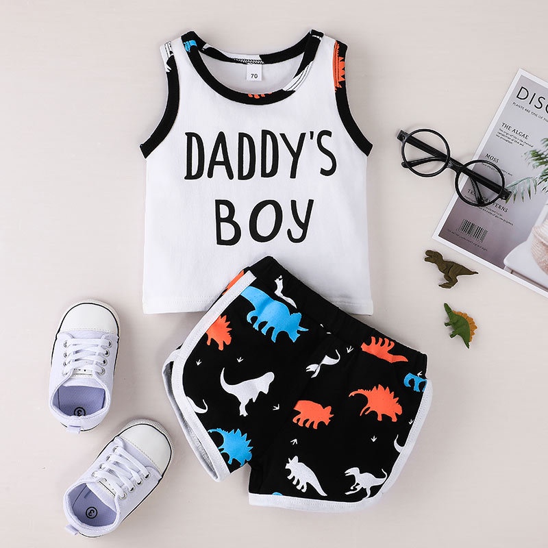 Bộ đồ khủng long 2 Mảnh Gồm Áo Ba Lỗ Và Quần Short Họa Tiết Hoạt Hình Phong Cách Hàn Quốc Mùa Hè Cho Bé Trai Quần Áo Trẻ em