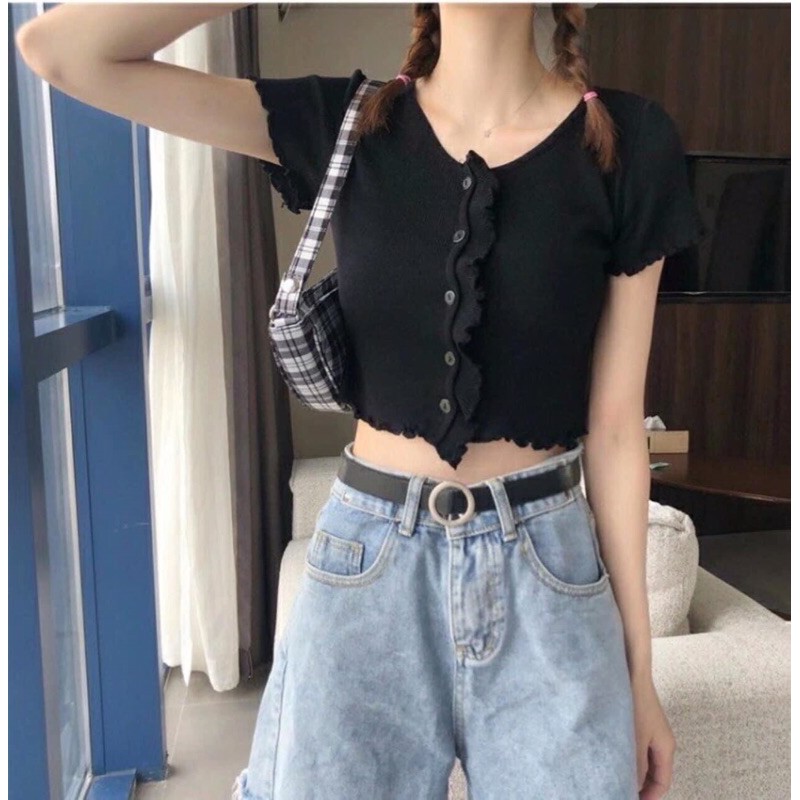 áo len mông cộc tay pha bèo lẹp khuy (20582#)