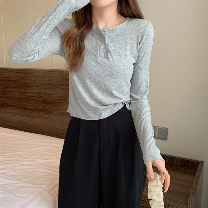 【ZHELIHANGFEI】Áo Thun Tay Dài Màu Sắc Đơn Giản Cho Nữ