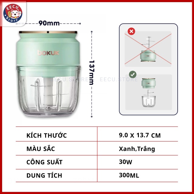 [Mã ELHA22 giảm 5% đơn 300K] Máy xay cầm tay đa năng, máy xay tỏi ớt hàn quốc chính hãng Bokuk - Eecu Store