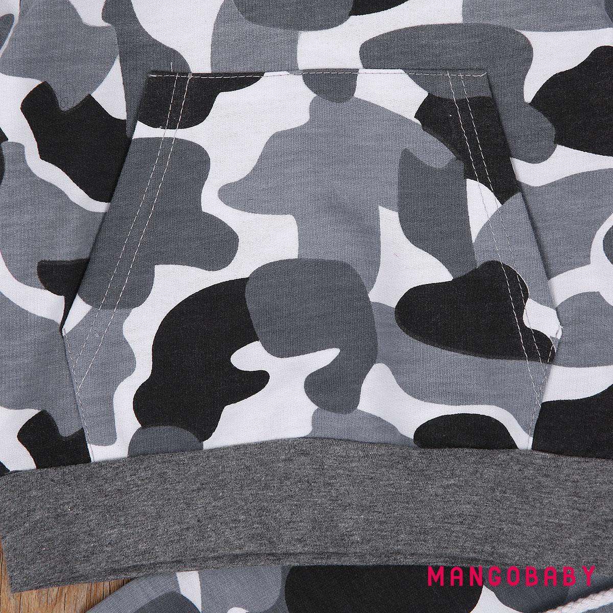 Set Áo Hoodies Có Nón Dài Tay + Quần Dài Lưng Thun Họa Tiết Camo Thời Trang Cho Bé Trai