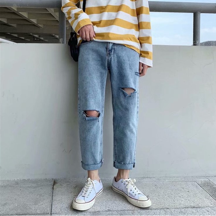 Quần baggy jean nam rách gối phong cách ulzzang siêu hot