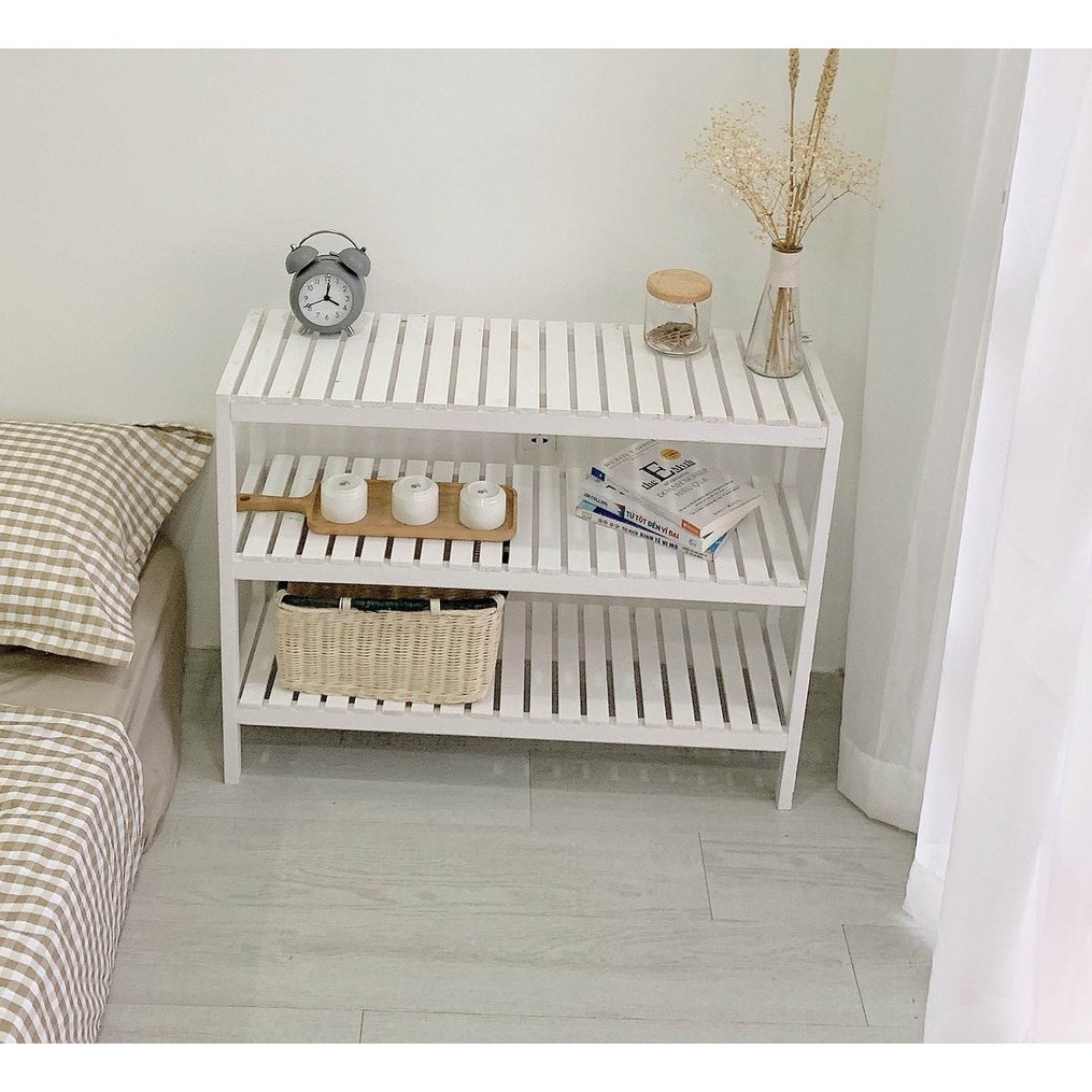 KỆ GỖ TRANG TRÍ 3 TẦNG MÀU TRẮNG SIZE 80CM - BENCH 3F - WHITE