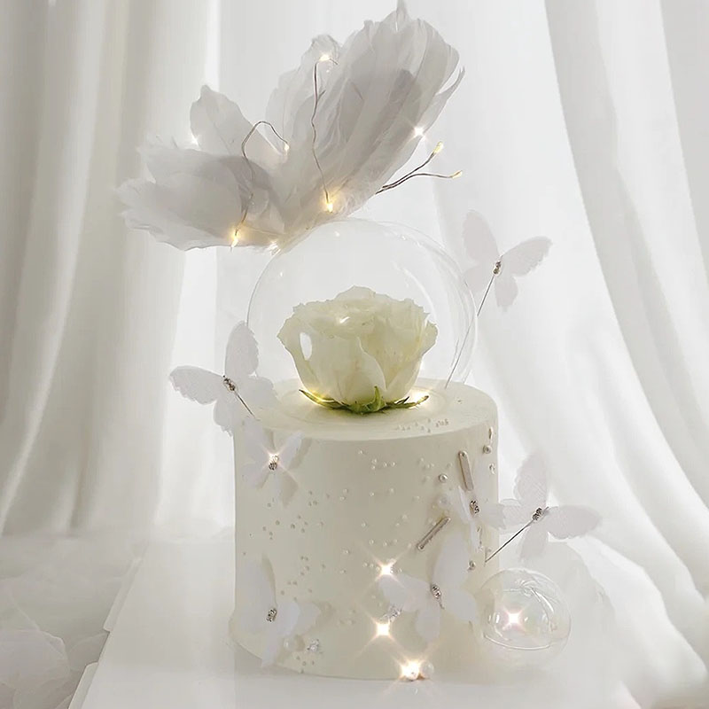Dây đèn LED phối lông vũ 3D trang trí bánh kem
