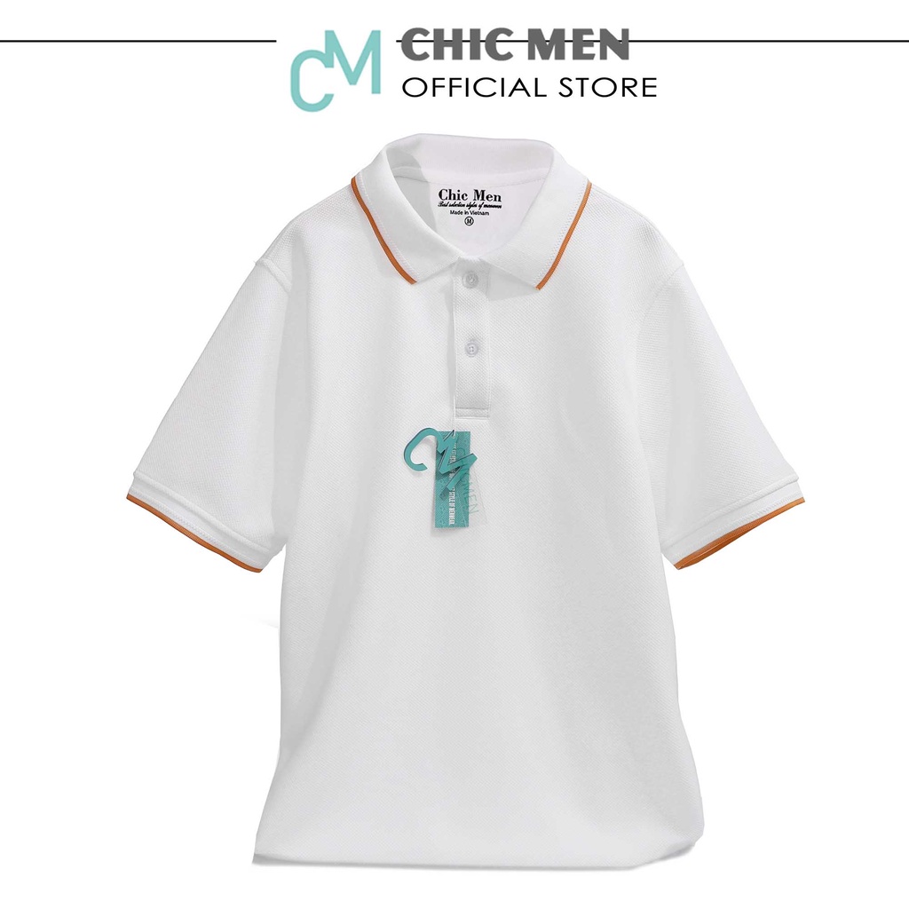 Áo POLO nam cổ trụ, vải INTERLOCK, form regular, bo cam - CHICMEN
