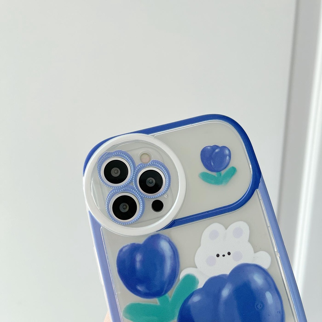 Ốp Điện Thoại Tpu Dẻo Trong Suốt Họa Tiết Hoa Tulip Xanh Dương Kèm Vòng Đeo Tay Cho iPhone 11 12 13Pro Max XS Max X XR 7 8 Plus