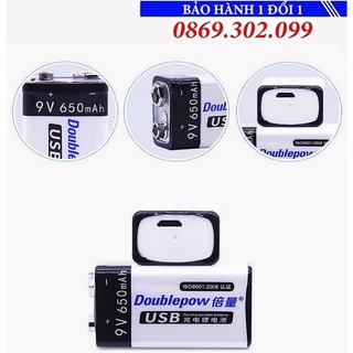 Pin sạc cổng micro usb doublepow 9v 6f22 650mah