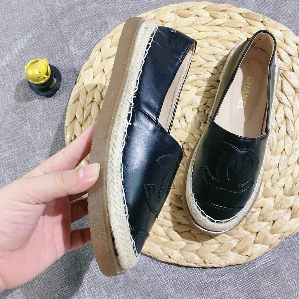 Giày lười nữ slip-on đế đúc da mêm chữ X nổi viền cói có 2 màu thời trang cực dễ đi