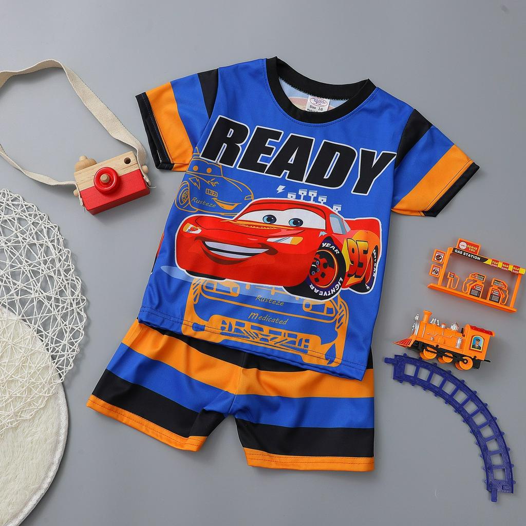 Đồ bộ bé trai hiệu MIMYKID vải thun hoạt hình sọc ngang in 3D, quần áo trẻ em - LMSP-B05TH3