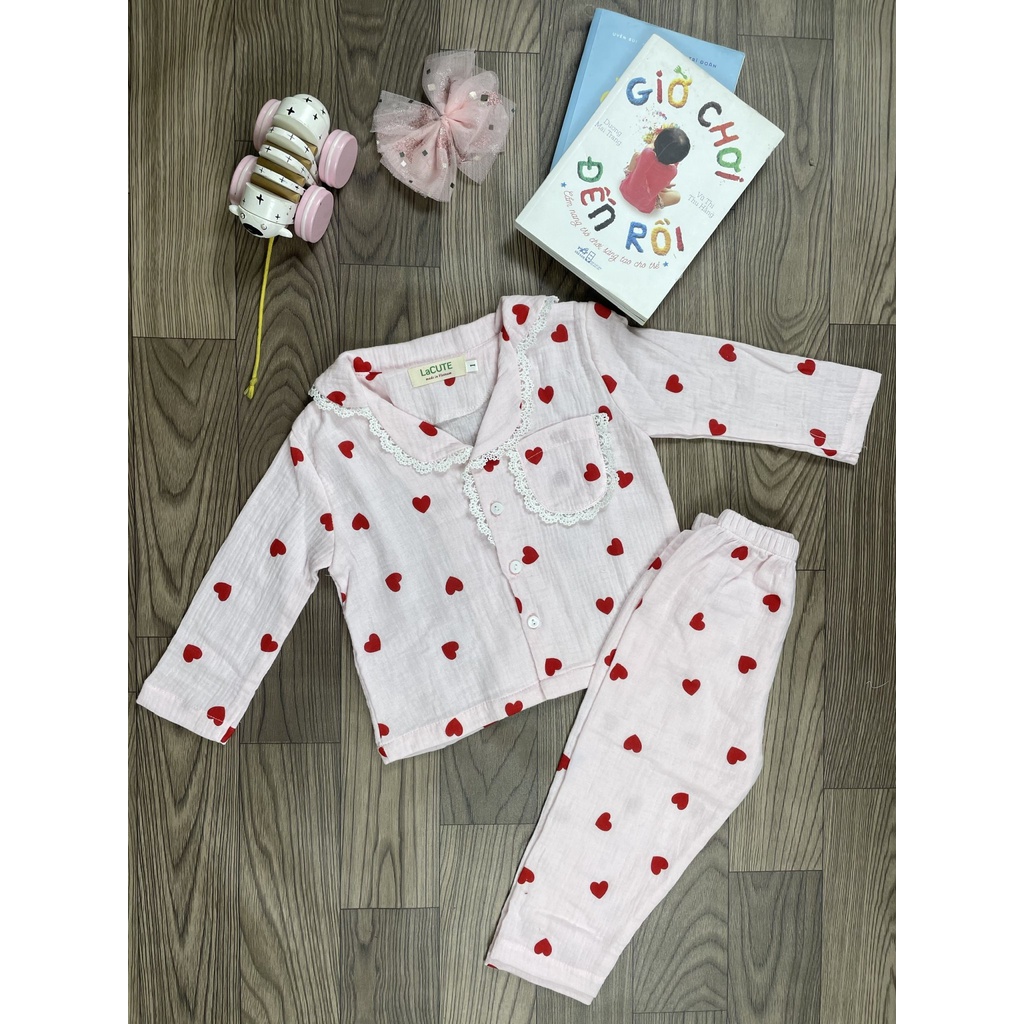 Bộ pijama dài tay chất muslin cho bé gái từ 1-5 tuổi