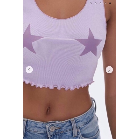 Áo croptop 3 lổ tím xoăn lai in ngôi sao vnxk
