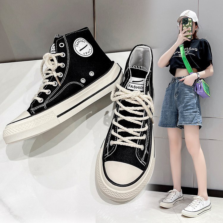 Giày thể thao sneaker nữ CV  chất vải Canvas dễ phối đồ thiết kế gót vát phong cách mới cá tính năng động màu đen