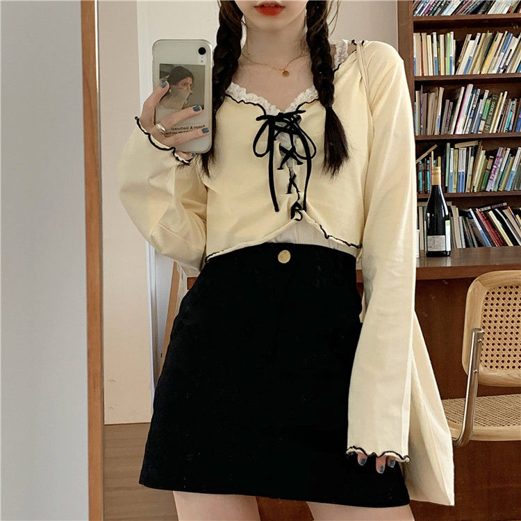 Áo nữ dáng ngắn cột dây đáng yêu thời trang phong cách Hàn Quốc