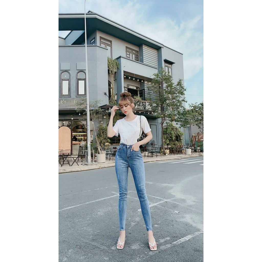 Quần Jeans Nữ Lưng Cao, Quần Bò nữ Cạp Cao Co Giãn tôn dáng chuẩn from
