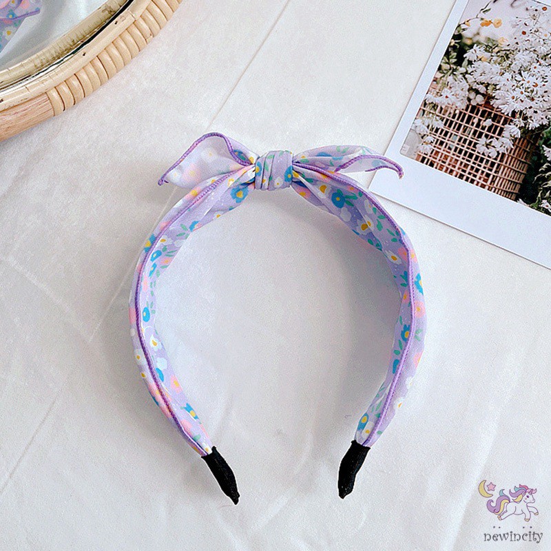 Băng Đô Cài Tóc Đính Nơ In Hoa Phong Cách Hàn Quốc Cho Bé Gái
