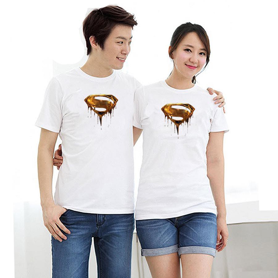 Áo thun cặp đôi in hình siêu nhân form rộng phong cách hàn quốc